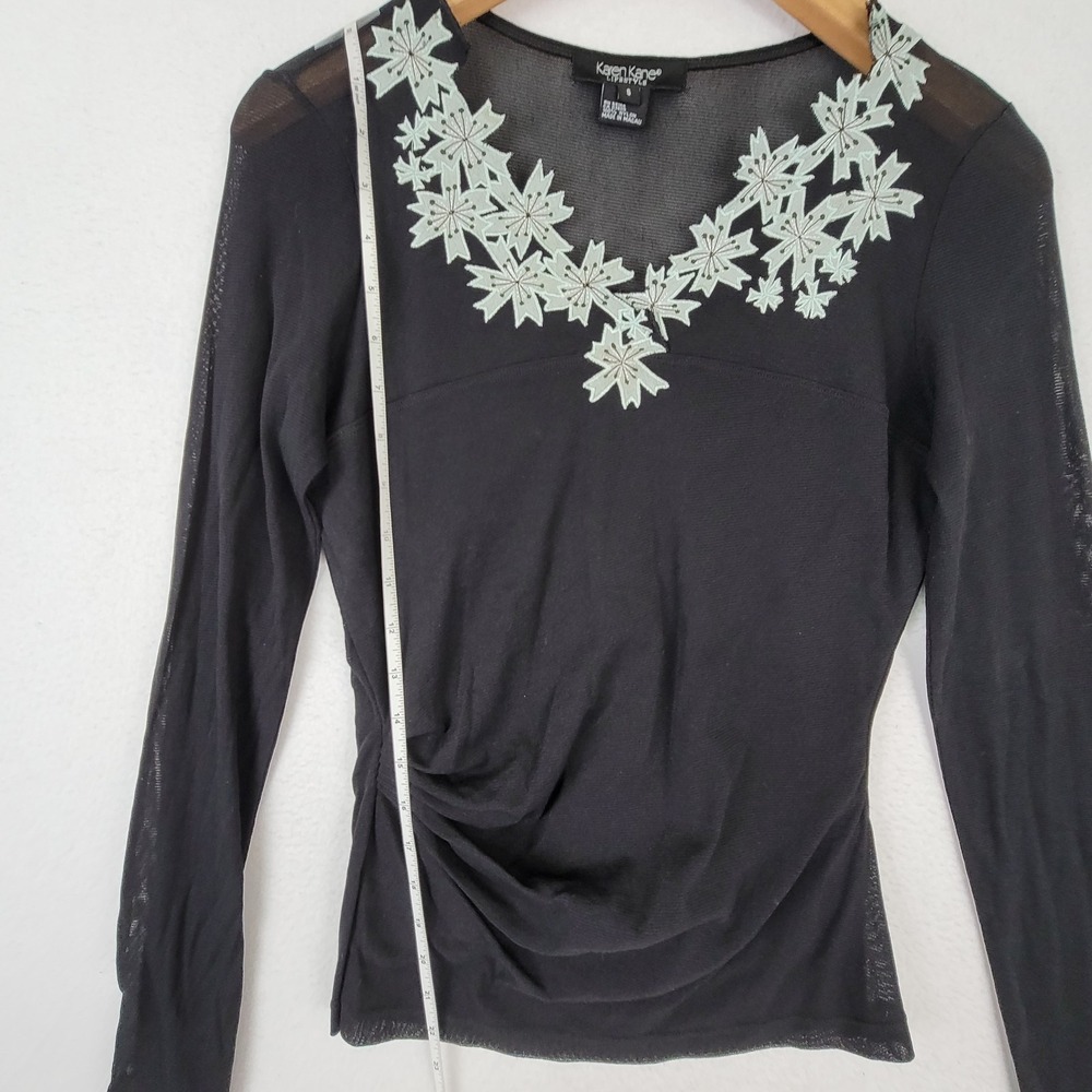 Karen Kane Lifestyle Black Embroidered Floral Sheer Yoke Top Women's Size S - Picture 6 of 16